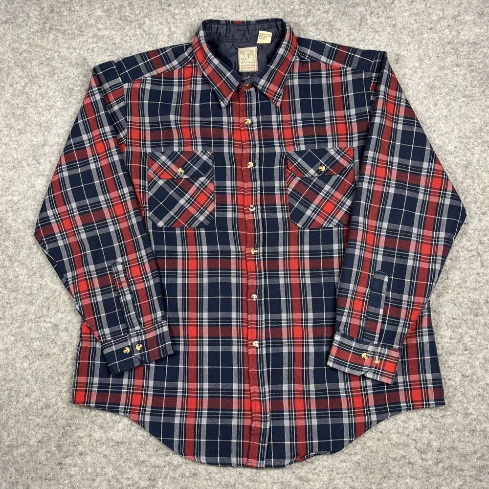 Vintage Outdoor Exchange Plaid Flannel Button Up Mens‎ XL Blue Red Acrylic